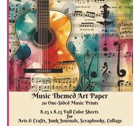 Music Themed Art Paper Book - 20 One-Sided Full Color 8.25 x 8.25 Sheets - For Arts & Crafts Projects - Vibrant Watercolor Designs of Guitars, Sheet ... Journals, Decoupage, Cardmaking, Mixed Media