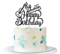 Musica a tema Happy Birthday Cake Topper - Guitar Piano Cake Supplies - Compleanno del musicista - Baby Shower Kid Bday Party Decorations - Glitter nero