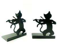 Musica a tema Nero Gatto che gioca violino Fermalibri Basamento di libro (2 pezzi)