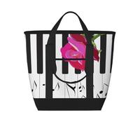 Musica astratta per pianoforte e fiori di rosa rossa,Borsa porta pranzo grande capacità isolata per donne e uomini, lavoro, picnic, viaggi