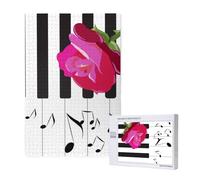 Musica astratta per pianoforte e fiori di rosa rossa,Puzzle in legno da 1000 pezzi per adulti e adolescenti