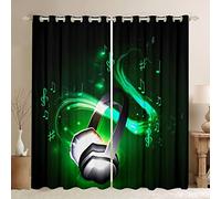Musica Cuffie Finestra Tende per camera da letto Soggiorno Note Musicali Tende Ragazze Ragazze Adolescenti Video Auricolare Finestra Tende Glitter Verde Nero Finestra W66*L90
