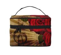 Musica d'epoca rosa grunge, Borsa per il trucco Borsa per cosmetici Borsa da toilette da viaggio portatile Astuccio per matite Astuccio da toilette