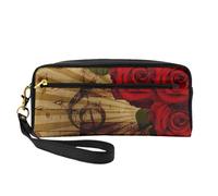 Musica d'epoca rosa grunge, Borsa per il trucco Borsa per cosmetici Borsa da viaggio portatile da toilette Astuccio in pelle per donne e ragazze
