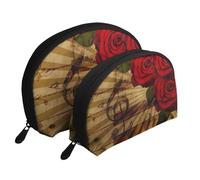 Musica d'epoca rosa grunge, Borsa per trucco a conchiglia Portamonete da donna Borsa da toilette piccola Borsa per cosmetici 2 pezzi