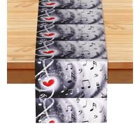 Musica e cuore rosso, Runner da tavolo, Runner da tavolo in lino sintetico per casa, feste, sala da pranzo, 33x183 cm