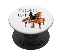 Musica is Life gatto sul pianoforte ali da concerto con scritta "Pianista" PopSockets PopGrip Adesivo
