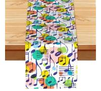Musica, Note musicali, Elegante, Runner da tavolo, Runner da tavolo in lino sintetico per casa, feste, sala da pranzo, 33x183 cm