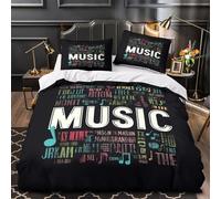 Musica Parole Arte Set Di Copripiumino Set di 3 Pezzi microfibra stampa 3D con federe per cuscini con cerniera Design tipografico colorato copripiumino for adulti e bambini Single（135x200cm）