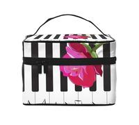 Musica Per Pianoforte Astratta E Fiori Di Rosa Rossa, Borsa per il trucco Borsa per cosmetici Borsa da toilette da viaggio portatile Astuccio per matite Astuccio da toilette