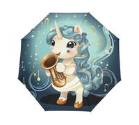 Musica Per Unicorno Bambino Cartone Animato Ombrello Pieghevole Automatico Ombrelli Antivento Protezione UV da Viaggio per Bambini Ragazzi Ragazze