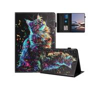 (Musical Note Cat, Multicolor) Tablet Case For Amazon Fire 7 (2019) (2017) 2015 Pattern Leather Cover Auto Sleep Wake, Card Holder