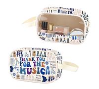 Musical Queen - Beauty case trasparente con scritta "Thank You for The Music", in pelle PU, con manico, idea regalo per fan musicali, La musica Pu, No