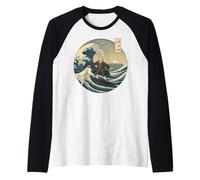 Musicista classico JS Bach Ukiyo-e Surfing Katakana Maglia con Maniche Raglan