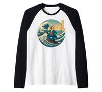 Musicista classico Mahler Ukiyo-e Surfing Katakana Maglia con Maniche Raglan