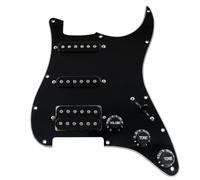 Musiclily 11 Fori HSS Battipenna Precablato Strato Loaded Pickguard con Pick-ups Single Coil Humbucker Set per Chitarra Elettrica Fender USA/Mexican Stratocaster Squier, 3 Strati Nero