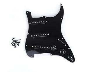 Musiclily Basic SSS Battipenna Precablato Pre-Wired Loaded Strat Pickguard con Pickup Single Coil Alnico V Set per Chitarra Elettrica Fender Strat ST, 3 strati Nero