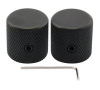 Musiclily Pro 1/4" Fino Knurled Manopole Flat Top Knobs in Acciaio Raccordo Universale con Vite di Regolazione per Chitarra Elettrica e Basso, Nero (Set di 2)