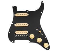 Musiclily Pro Auto-Split HSS Battipenna Precablato Pre-Wired Loaded Pickguard con Artec Alnico 5 Pickups per Chitarra Elettrica tipo Strato,3 Strati Nero con Pickup Ponte Zebra