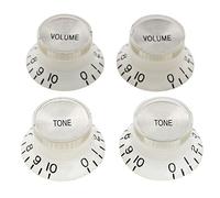Musiclily Pro Metrica 18 Splines Manopole 2 Volume 2 Tono Top Hat Reflector Knobs per Epiphone Les Paul SG Style, Bianco con Argento Top (Set di 4)