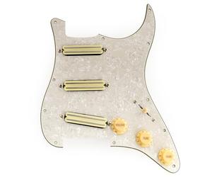 Musiclily Pro-SE ST-DPHA SSS Battipenna Precablato Pre-Wired Loaded Pickguard con Mini Rail Humbucker Alnico 5 per Chitarra Elettrica tipo Strat, 4 strati Aged White Pearl