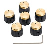 Musiclily Pro Universale Manopole in Plastica con Vite di Fissaggio per tutti i Potenziometri Amplificatori Marshall, Nero con Top in Alluminio Dorato (Set di 6)