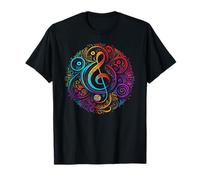 MusicNote - Stampa artistica con fiori colorati, motivo mandala floreale Maglietta