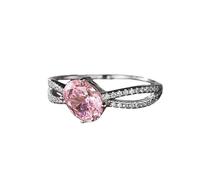 Musihy 9K Anello Oro Bianco Donna, Anello da Donna a Forma di Croce con moissanite e Diamante Ovale Rosa Creato in Laboratorio da 1,5 ct, Taglia 12