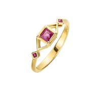 Musihy Anelli da Donna Oro Giallo 9 carati Anelli promesso Vintage per Donne con Rubino Taglio Princess da 0,37 ct e 3,5 mm, Misura 12