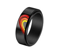 Musihy Anelli in Acciaio, Uomo Donne Nero-Rosso Half Heart Puzzle Arcobaleno Anello Girevole 8MM in Acciaio Inossidabile, Taglia 9