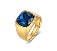 Musihy Anello classico con sigillo largo 14mm e pietra sfaccettata in Acciaio Chirurgico per Uomo Donna Oro Blu, Taglia 25