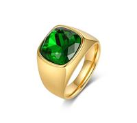 Musihy Anello classico con sigillo largo 14mm e pietra sfaccettata in Acciaio Inossidabile per Uomo Donna Verde dorato, Taglia 25