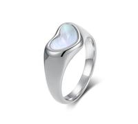 Musihy Anello da donna con sigillo largo 10MM con intarsio a forma di cuore in Acciaio Inossidabile Argento, Taglia 12