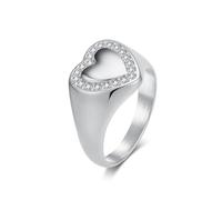 Musihy Anello da donna elegante in acciaio inox largo 13MM con cuore e zircone bianco Argento, Taglia 10