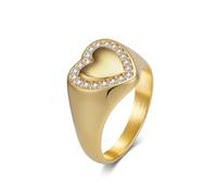 Musihy Anello da donna elegante in acciaio inox largo 13MM con cuore e zircone bianco Oro, Taglia 10