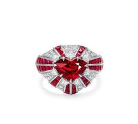 Musihy Anello Donna Oro Bianco 18K, Anello da Donna con Rubino e moissanite Creati in Laboratorio a Forma di Cuore da 2,04 ct, Taglia 18,5