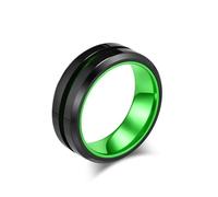 Musihy Anello in acciaio inossidabile bicolore largo 8 mm con scanalatura centrale per Uomo Verde nero, Taglia 17