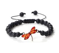 Musihy Bracciale Uomo Pietre Naturali, 6mm Nero Roccia lavica Pietra Libellula Bracciale per Uomo/Donna, Stile 3 | Regolabile Lunghezza 17-28CM