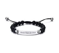 Musihy Bracciali papà, Bracciale Argento con Ciondoli Acciaio Bracciale Nome Medaglione Inciso per Cani Bester Papa der Welt Lunghezza 19-27cm