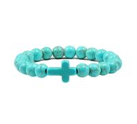 Musihy Bracciali Perline Elasticizzati, 1Pcs 8mm Celeste Turchese Pietra Croce Bracciale per Uomini Donne | Elastico Lunghezza 17CM