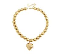 Musihy Ciondolo Uomo, collane con Ciondolo in Perline rivestite di Rame Perline da 15 mm con Ciondolo a Cuore da 35 mm da Uomo Oro, 55CM