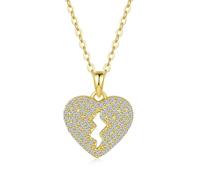Musihy Collana Oro 14K Donna, Oro giallo Collana Pendente Cuore spezzato con moissanite, 40+5cm
