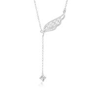 Musihy Collana Pendente Donna, Oro bianco 18K Collana a Y con ciondolo a forma di ala e moissanite, 40+5cm