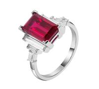 Musihy Donna Oro bianco 14 carati Anello con promessa rettangolare da 1 carato con rubino e moissanite creati in laboratorio, Taglia 20