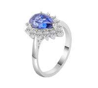 Musihy Donna Oro bianco 18 carati Anello di fidanzamento con zaffiro e moissanite creati in laboratorio a goccia da 1 ct Halo, Taglia 11