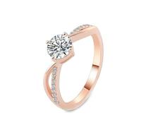 Musihy Donna Oro rosa 18 carati Elegante anello di fidanzamento con croce e moissanite rotonda a 4 griffe da 1 carato, Taglia 22