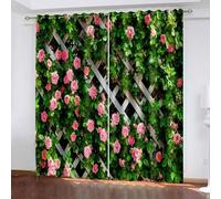 Musihy Tende da Finestra Oscuranti, Recinto con vite di fiori Eleganti tende e tendaggi per soggiorno, camera da letto 2 pannelli, Verde Rosa, 132x214cm