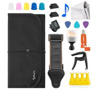 Musiin Deluxe Custom - Set di 12 accessori per chitarra, con tracolla, accordatore, capotasto, plettri, avvolgicorda e altro, regalo su misura per principianti