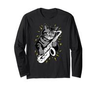 Musik - Sassofonista con gatto che suona il sassofonista Maglia a Manica