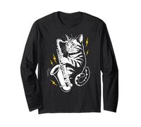 Musik - Sassofonista con gatto che suona il sassofonista Maglia a Manica
